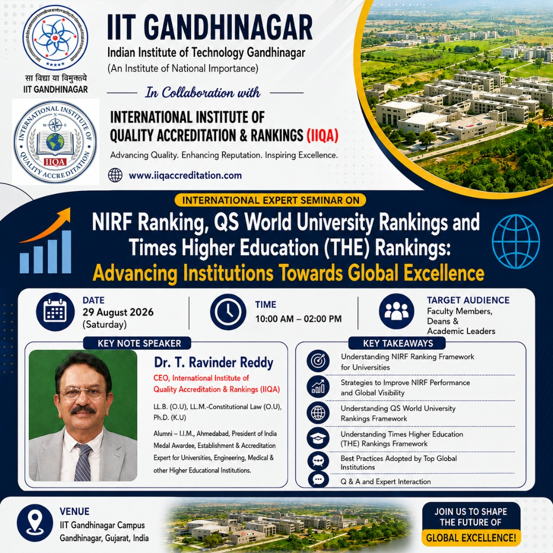 International Expert Seminar on NIRF, QS & Times Higher Education Rankings at IIT Gandhinagar
