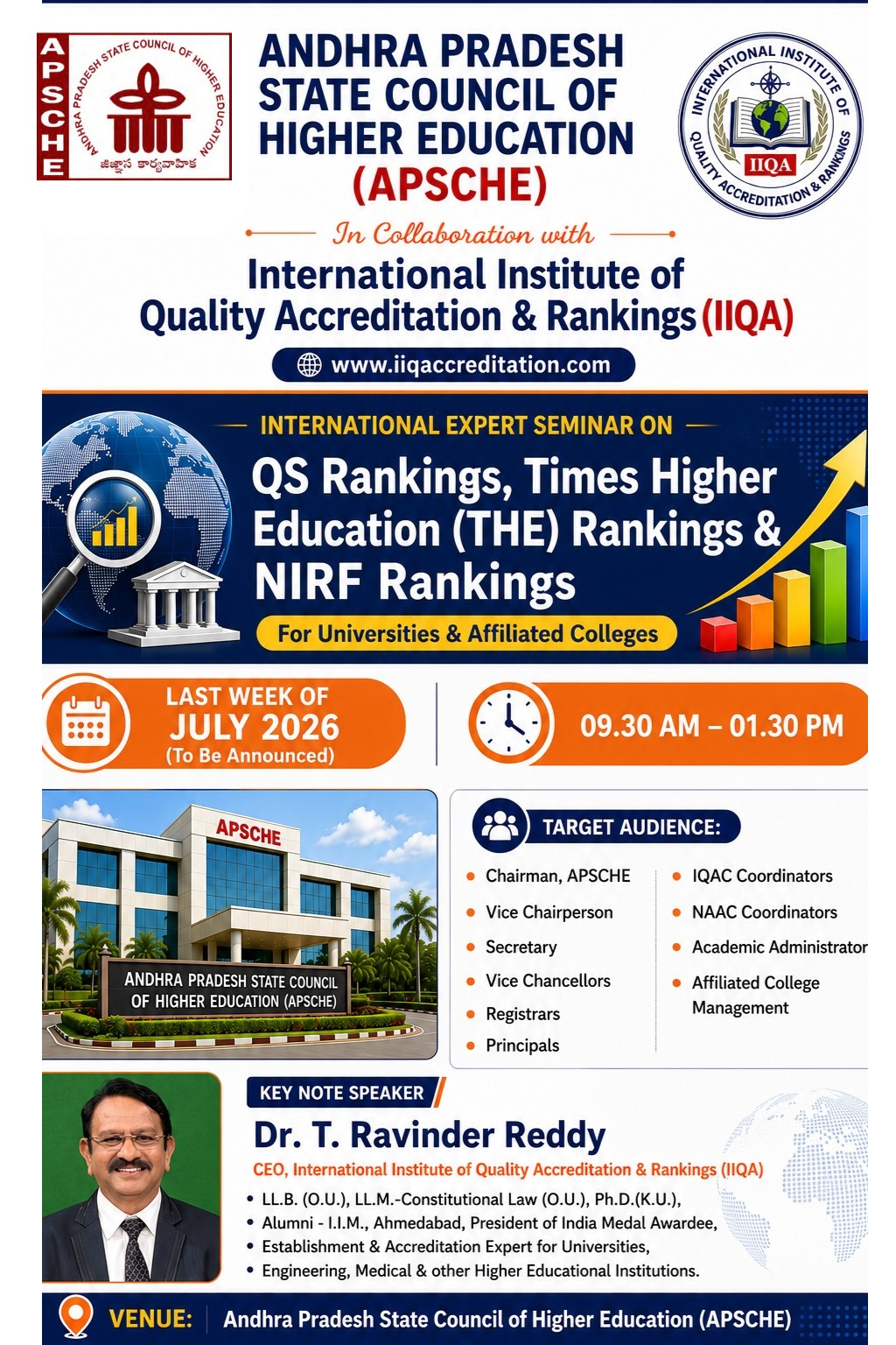 APSCHE & IIQA International Expert Seminar on QS, THE & NIRF Rankings for Universities and Affiliated Colleges
