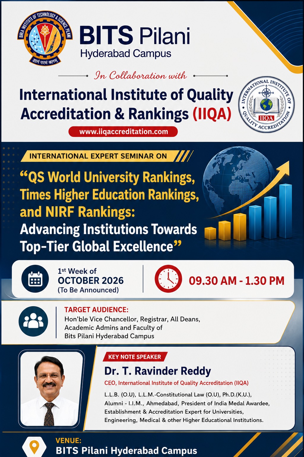 BITS Pilani Hyderabad & IIQA Host International Seminar on QS, THE & NIRF Rankings for Global Academic Excellence