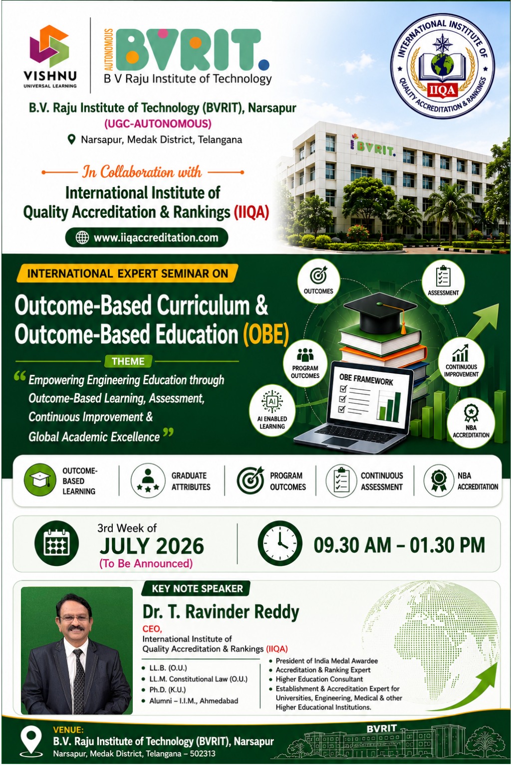 BVRIT & IIQA International Expert Seminar on Outcome-Based Curriculum & Outcome-Based Education (OBE)
