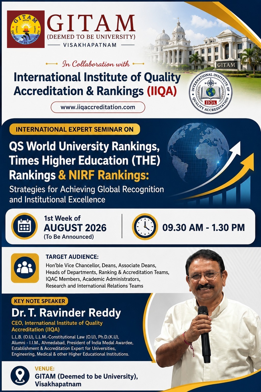 GITAM & IIQA International Expert Seminar on QS World University Rankings, Times Higher Education (THE) Rankings & NIRF Rankings