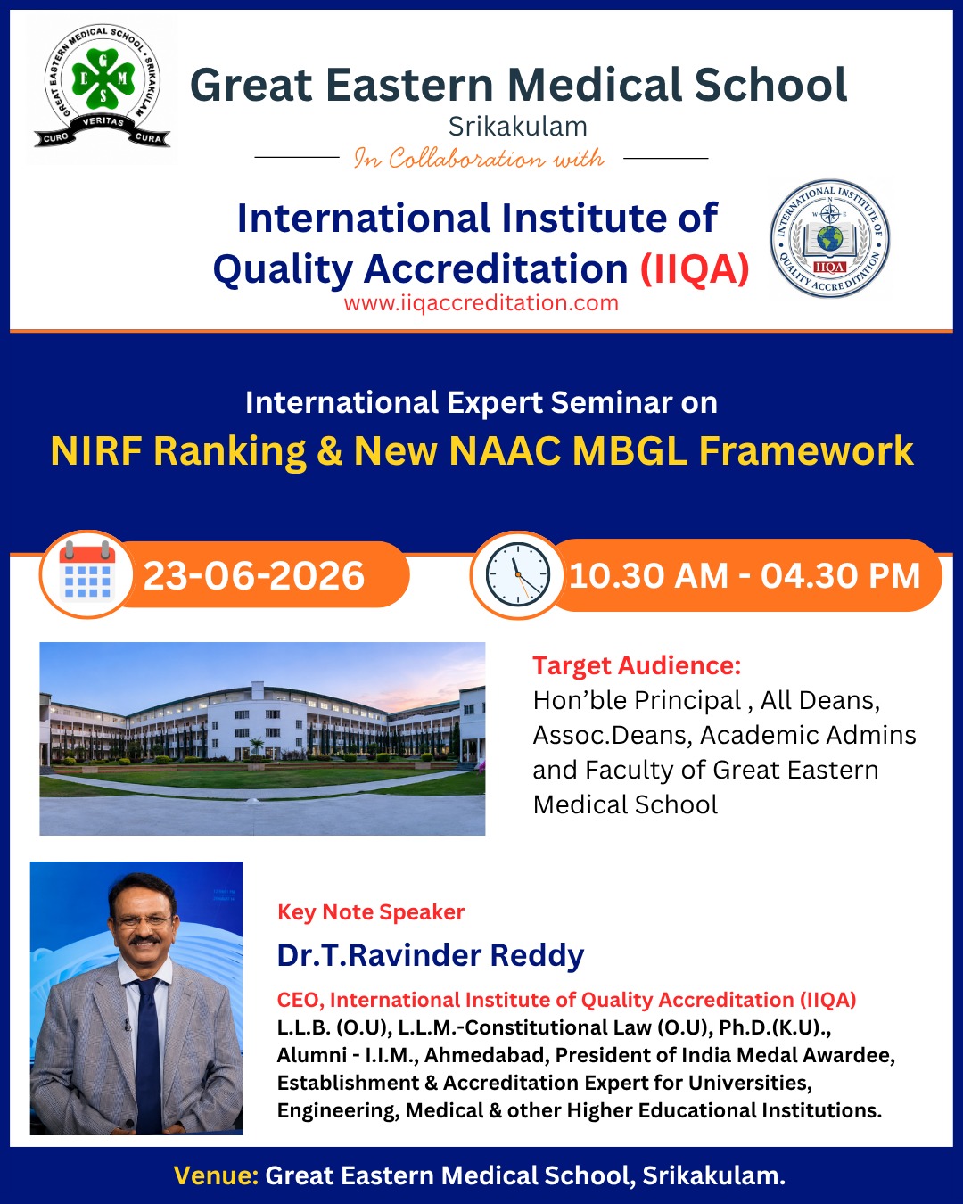 Great Eastern Medical School Hosts International Seminar on NIRF Ranking & New NAAC MBGL Framework