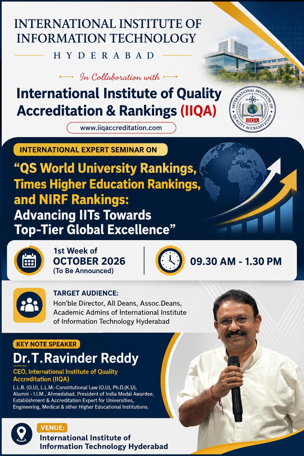 IIIT Hyderabad & IIQA Host International Seminar on QS, THE & NIRF Rankings for Global Academic Excellence