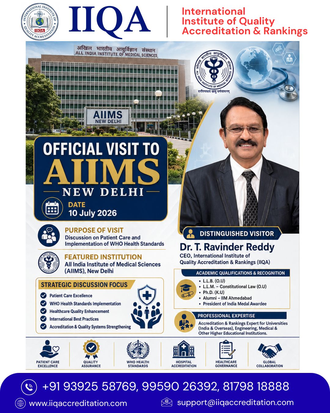 IIQA CEO Dr. T. Ravinder Reddy Visits AIIMS New Delhi to Discuss Patient Care and WHO Health Standards