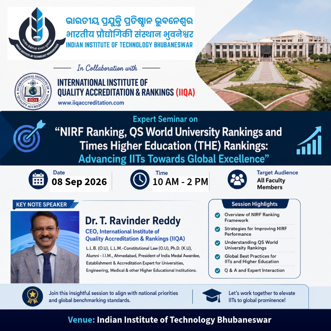NIRF, QS World University Rankings & THE Rankings: Expert Seminar at IIT Bhubaneswar