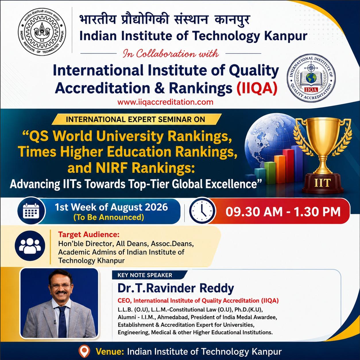 IIT Kanpur & IIQA Host International Seminar on QS World University Rankings, THE Rankings and NIRF Rankings