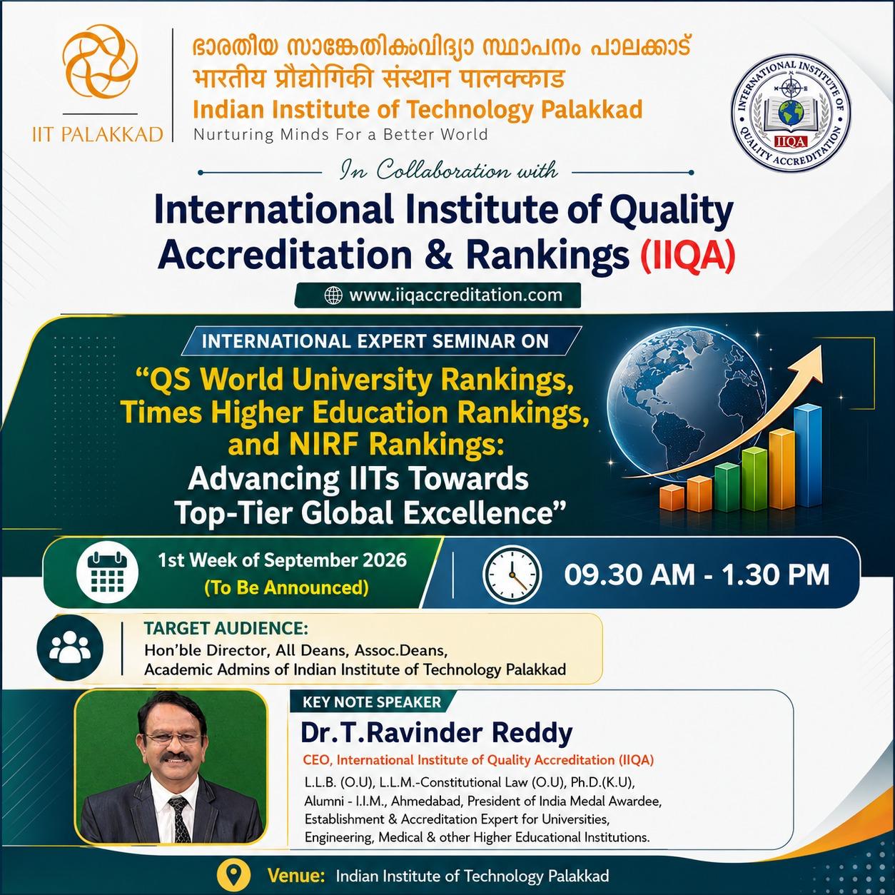 IIT Palakkad & IIQA Host International Seminar on QS, THE & NIRF Rankings for Global Academic Excellence