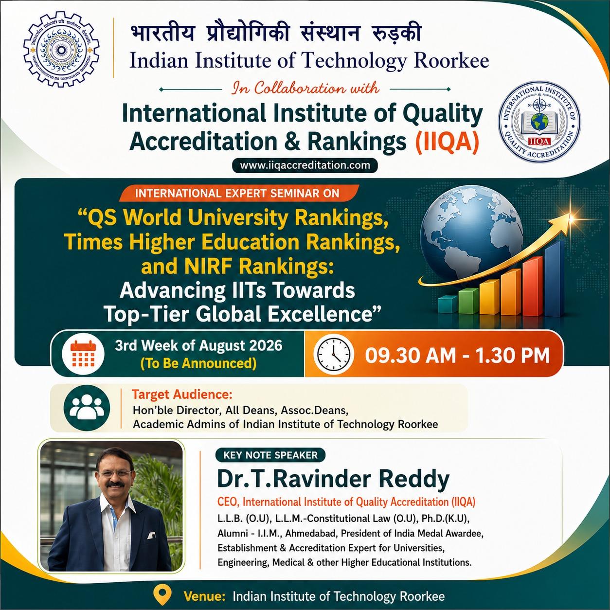 IIT Roorkee & IIQA Host International Seminar on QS World University Rankings, THE Rankings and NIRF Rankings