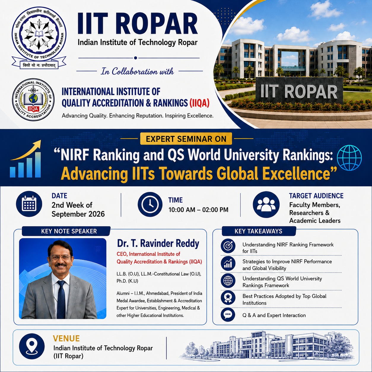 IIT Ropar & IIQA to Host Expert Seminar on NIRF & QS World University Rankings