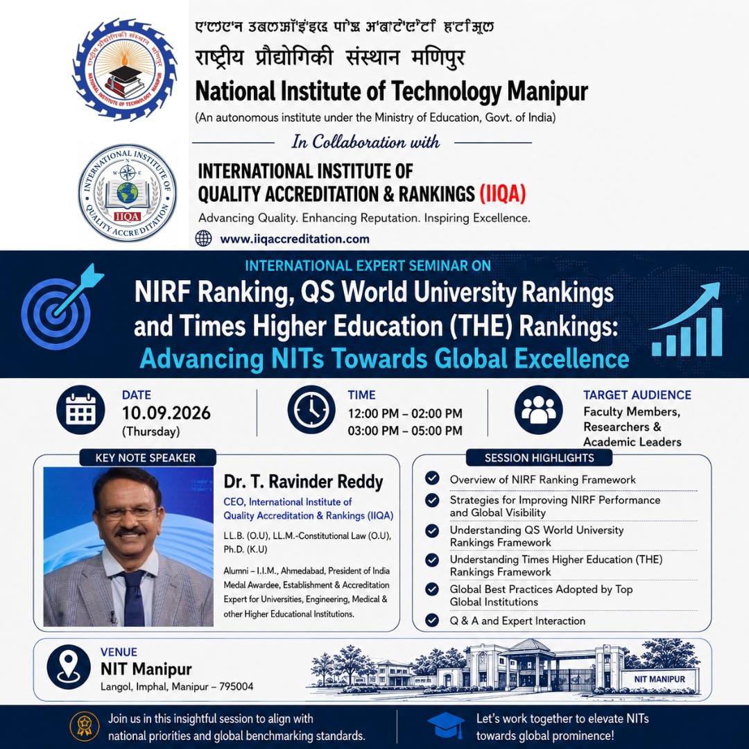 International Expert Seminar on NIRF, QS & THE World University Rankings at NIT Manipur