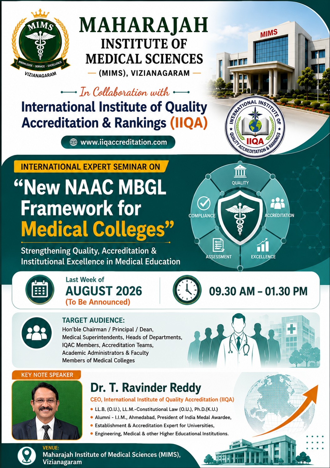 MIMS Vizianagaram & IIQA International Expert Seminar on New NAAC MBGL Framework for Medical Colleges
