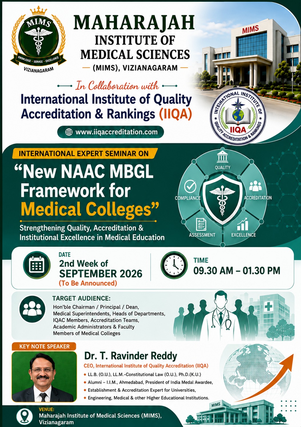 MIMS Vizianagaram & IIQA International Expert Seminar on New NAAC MBGL Framework for Medical Colleges