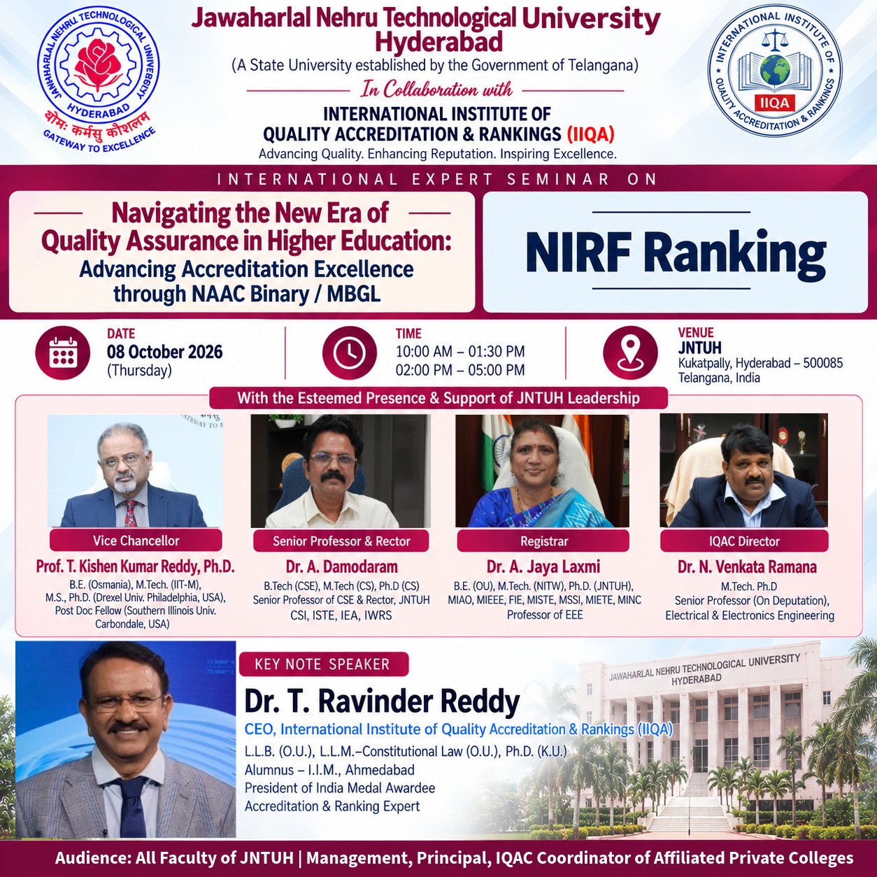 International Expert Seminar on NIRF Ranking & Quality Assurance – In Collaboration with JNTUH